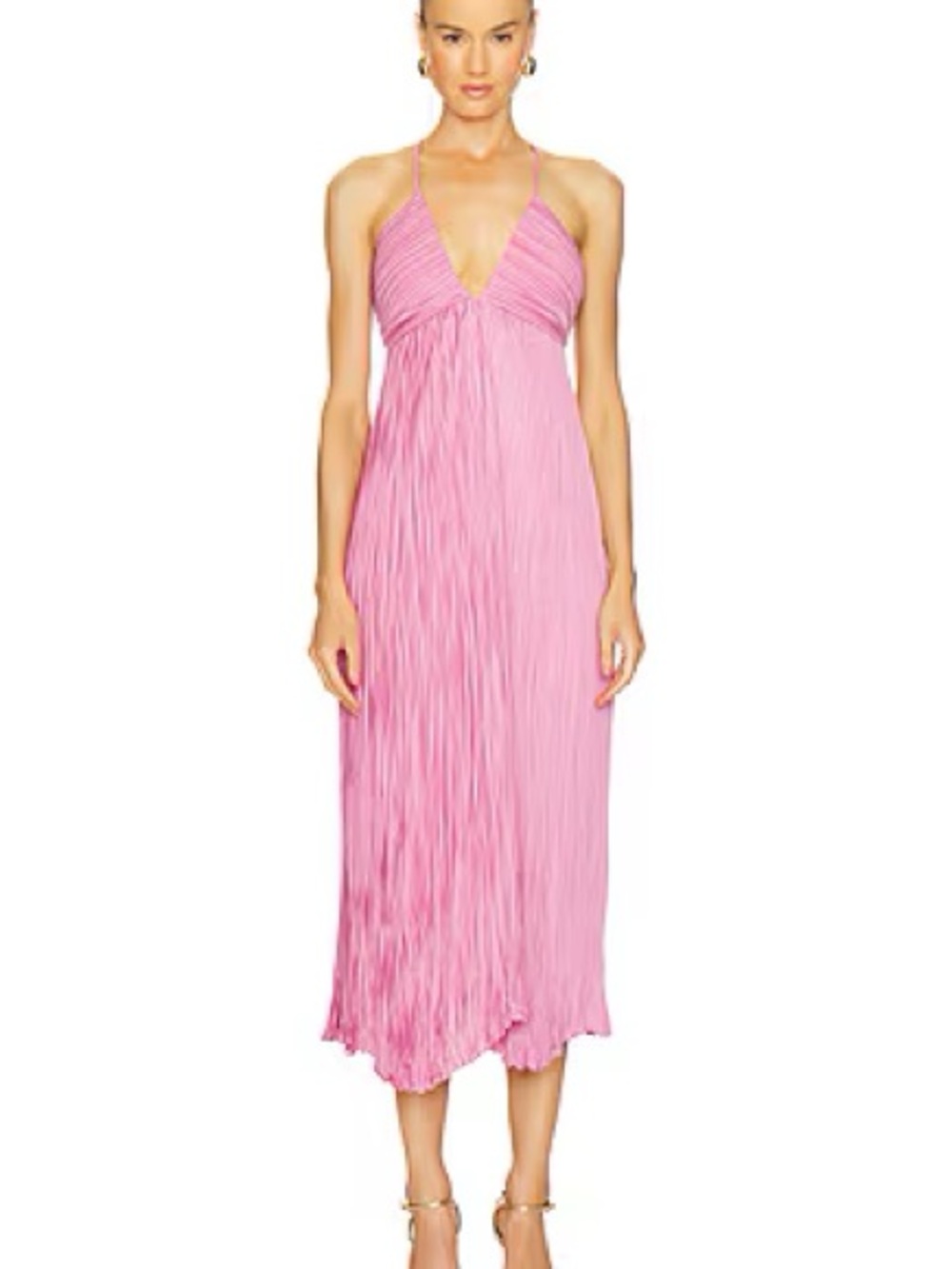 A.L.C. Pink Pleated Halter Midi